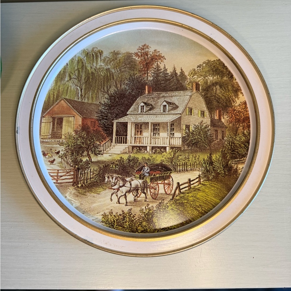 Decorative Tin Cottage Tray Currier & Ives Print “The Homestead - Summer”